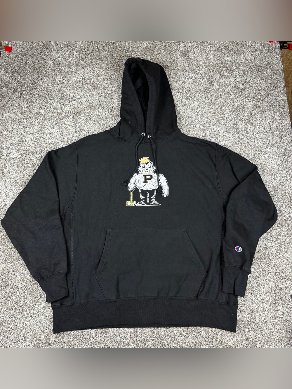 Sz XL Men’s Champion Brand Purdue Pete Boilermakers Reverse Weave Hoodie Black